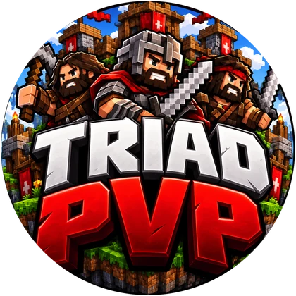 Brasão do TriadPvP: três guerreiros de Minecraft sobre o nome TRIAD PVP.